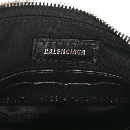 Balenciaga Extra Supple Calfskin Crocodile Embossed Crystal Le Cagole Mini Purse With Chain Black 7 of 10