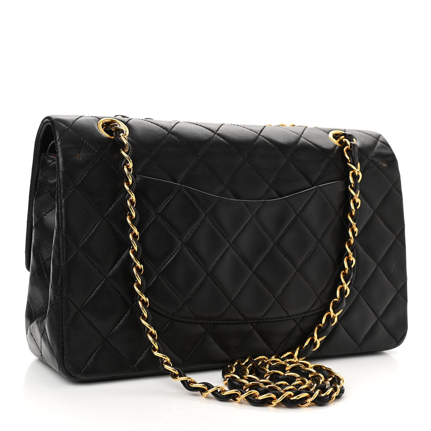 Lambskin Quilted Medium Double Flap Black