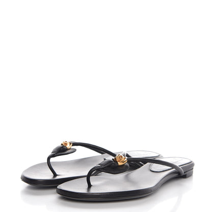 Alexander McQueen Calfskin Margareth Skull Thong Sandals 37 Black 3 of 10