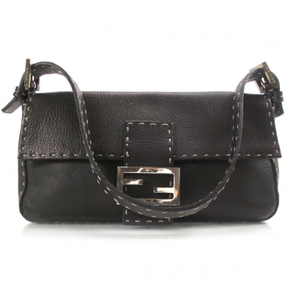 Fendi Calfskin Romano Selleria Baguette Black 1 of 10