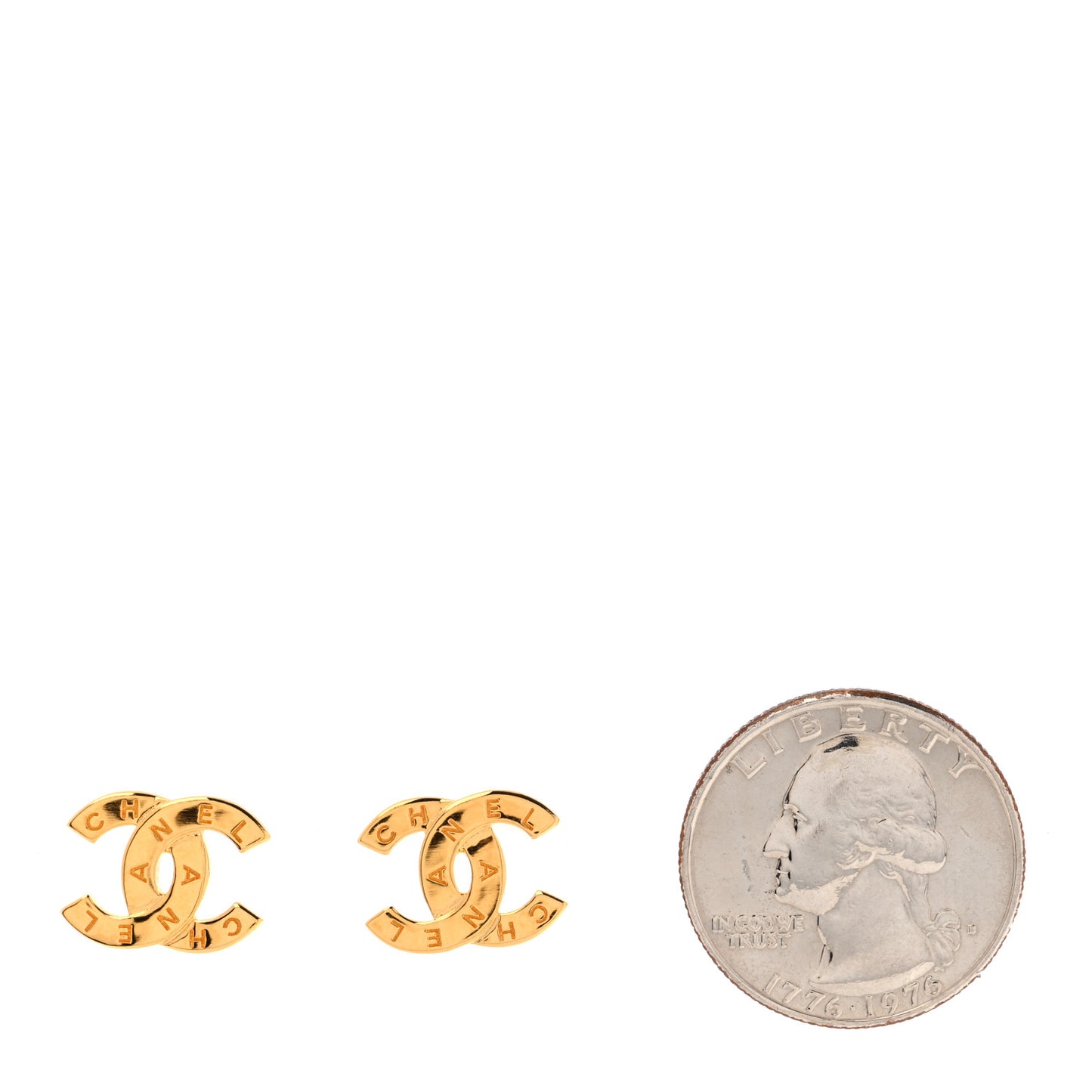Metal CC Paris Button Stud Earrings Gold