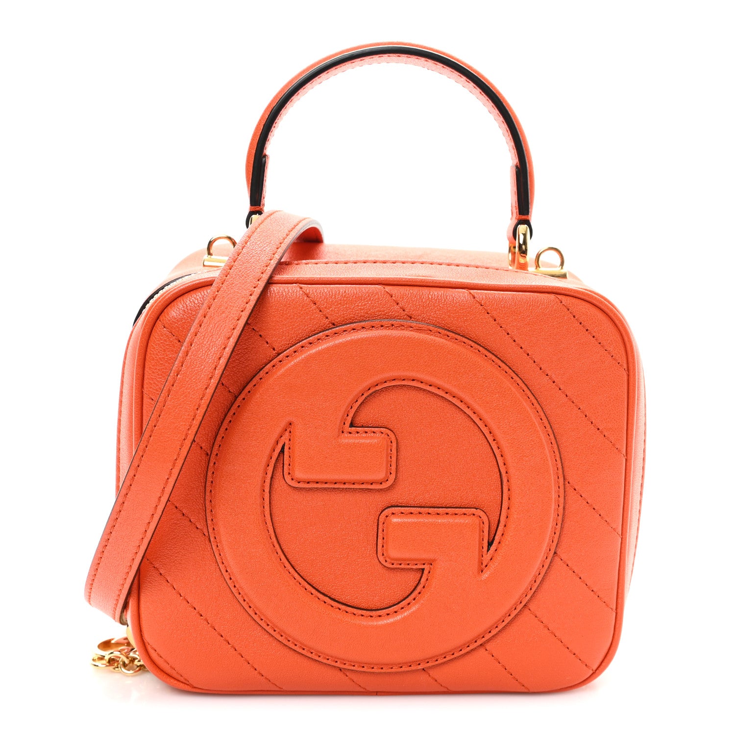 Gucci Sakai Be Green Calfskin Diagonal Stitched Blondie Top Handle Bag Orange 1 of 10