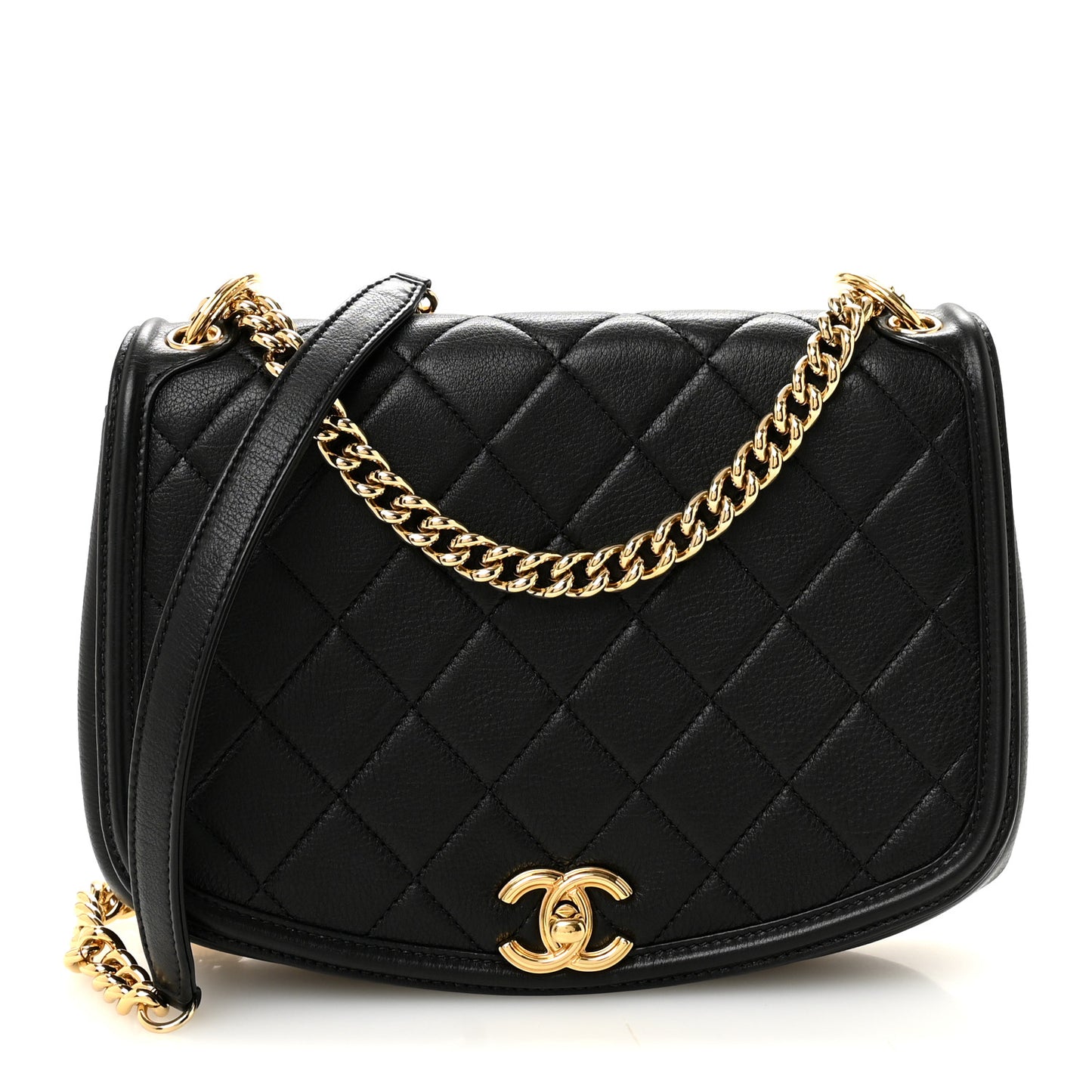 Calfskin Quilted Small Underline Flap Black