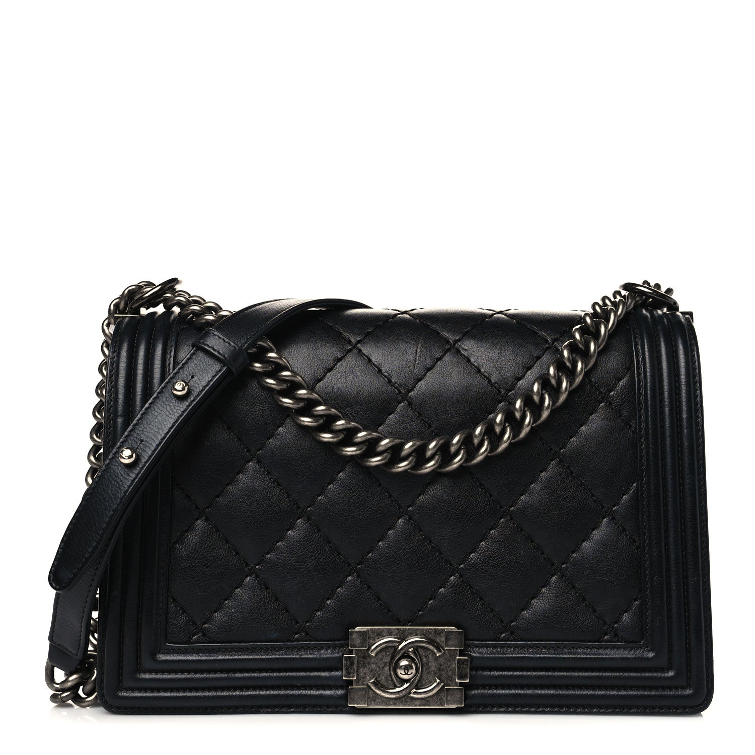 Chanel Calfskin Quilted Double Stitch New Medium Boy Flap Black 1 of 10
