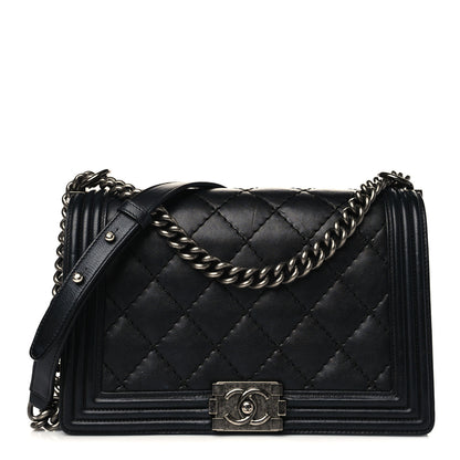 Chanel Calfskin Quilted Double Stitch New Medium Boy Flap Black 1 of 10