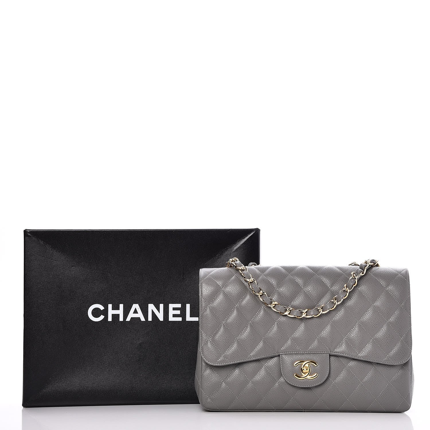 Chanel Caviar Quilted Jumbo Single Flap Grey 9 of 9