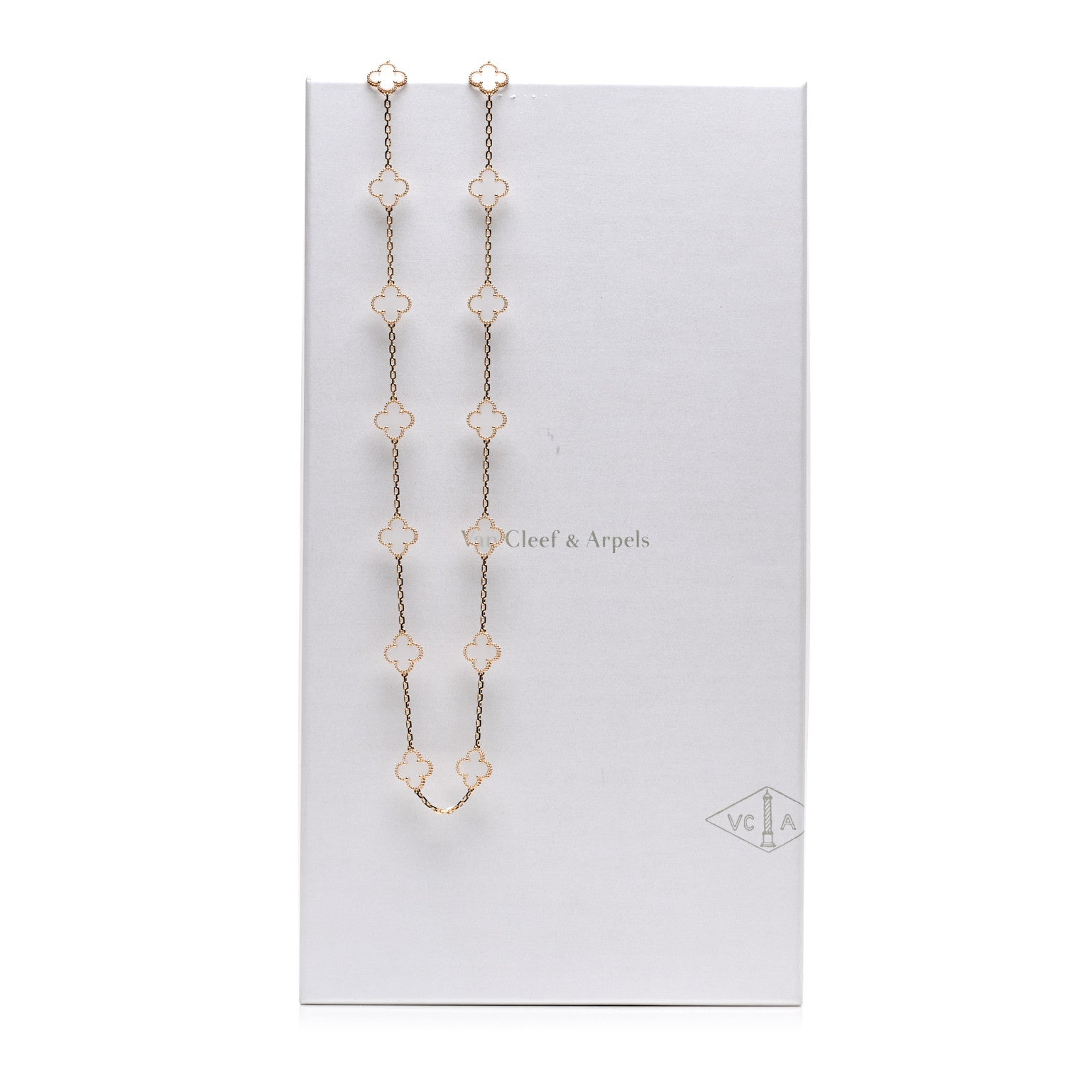 Van Cleef & Arpels 18K Yellow Gold Rock Crystal 20 Motifs Vintage Alhambra Necklace 5 of 6