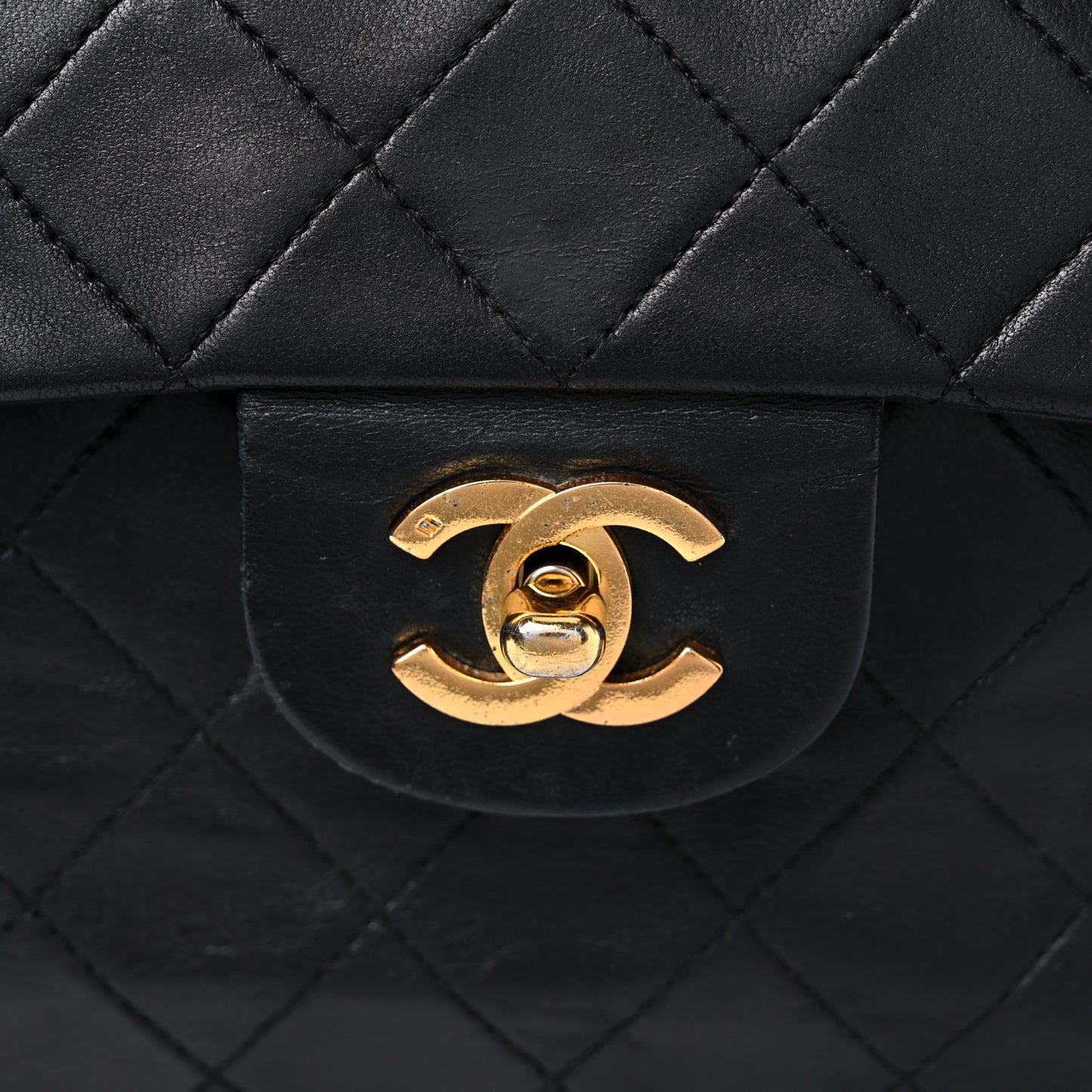 Lambskin Quilted Medium Double Flap Black