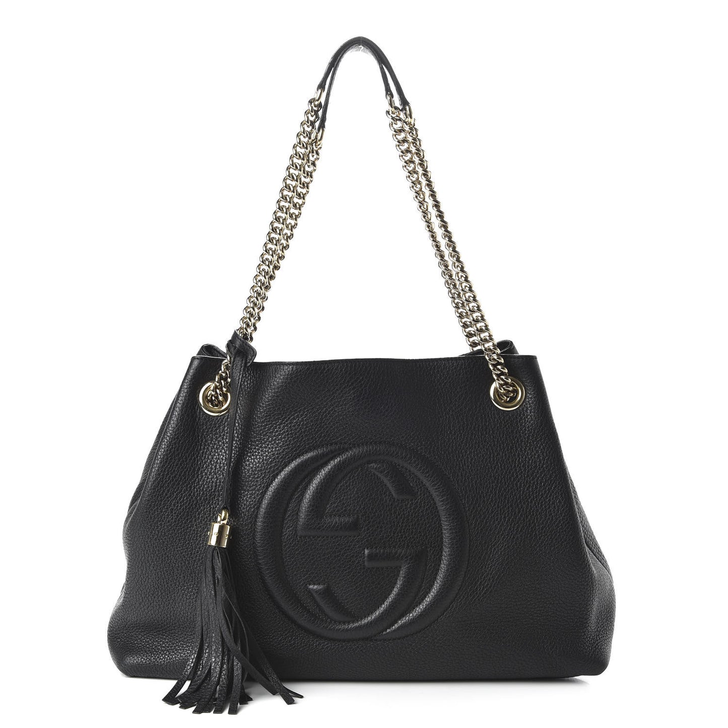 Pebbled Calfskin Medium Soho Chain Shoulder Bag Black