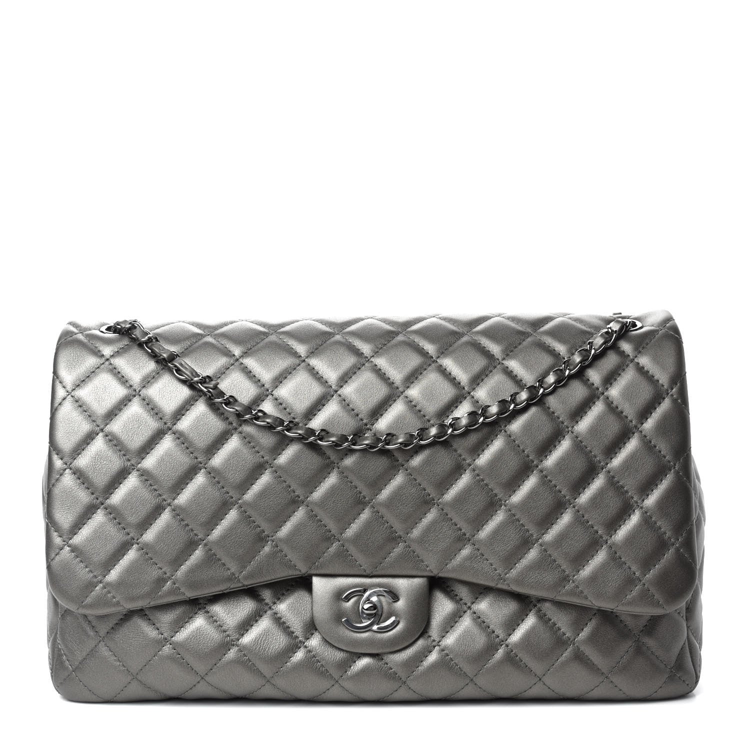 Chanel Metallic Calfskin Quilted Small XXL Travel Flap Bag Dark Silver 1 of 10