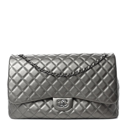 Chanel Metallic Calfskin Quilted Small XXL Travel Flap Bag Dark Silver 1 of 10