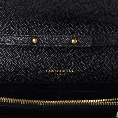 Saint Laurent Grain De Poudre Matelasse Chevron Monogram Chain Wallet Black 8 of 10