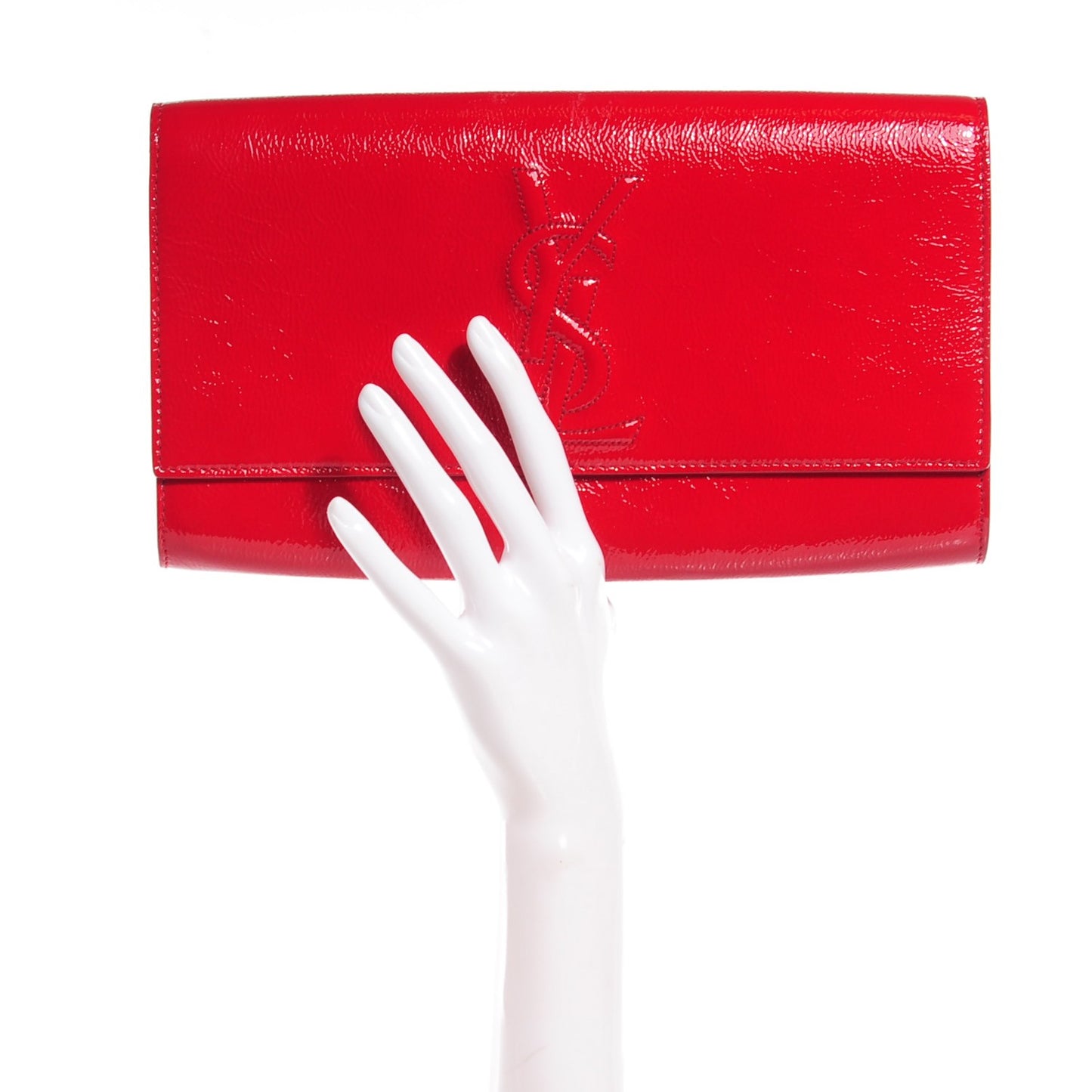 Textured Patent Monogram Large Belle De Jour Clutch Red