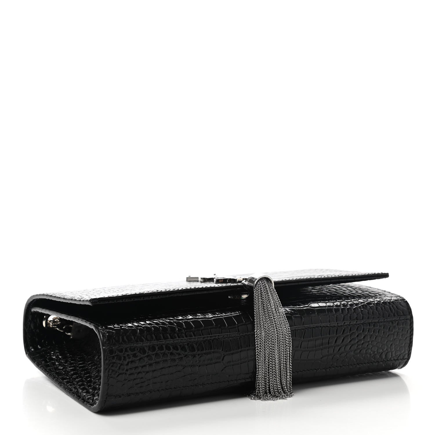 Saint Laurent Calfskin Crocodile Embossed Medium Classic Monogram Kate Tassel Satchel Black 4 of 11