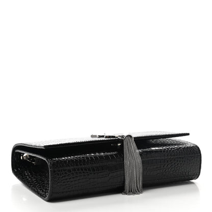 Saint Laurent Calfskin Crocodile Embossed Medium Classic Monogram Kate Tassel Satchel Black 4 of 11