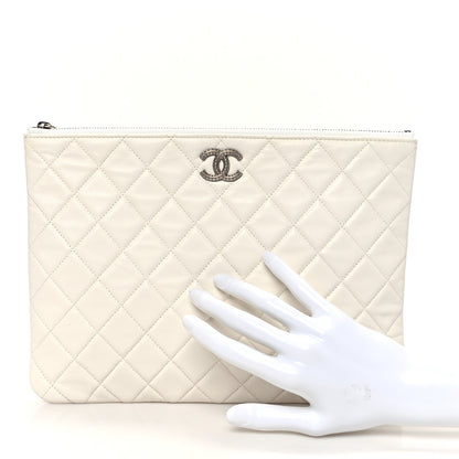 Chanel Lambskin Quilted Studded CC Medium Cosmetic Case White 2 of 8