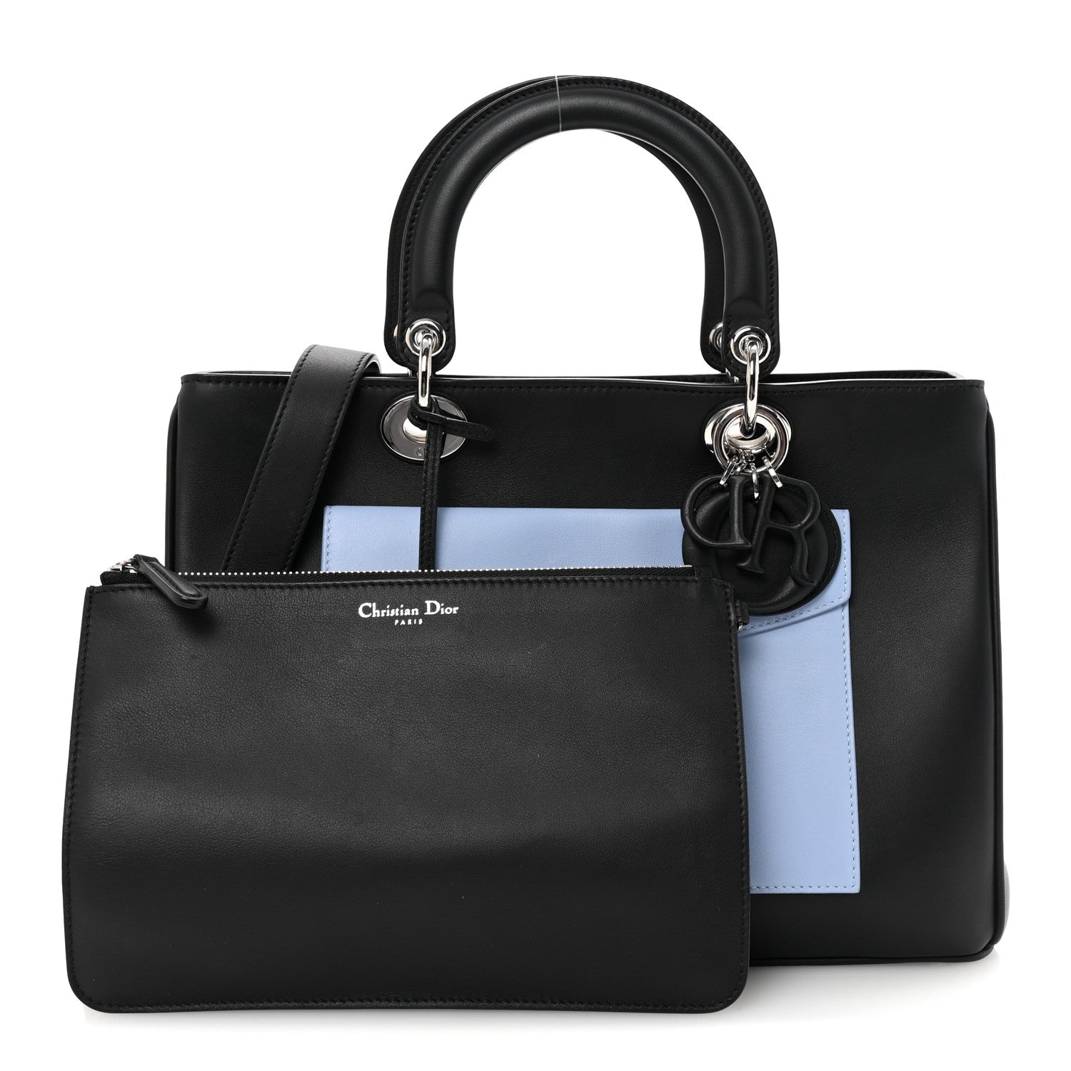 Christian Dior Smooth Calfskin Tri-Color Diorissimo Pocket Tote Black Blue Red 1 of 10