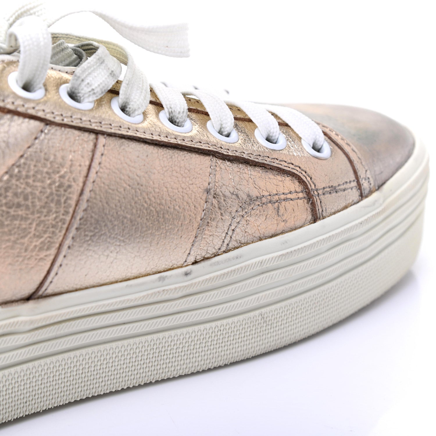 Saint Laurent Metallic Calfskin Court Sneakers 37.5 Pale Gold 11 of 16