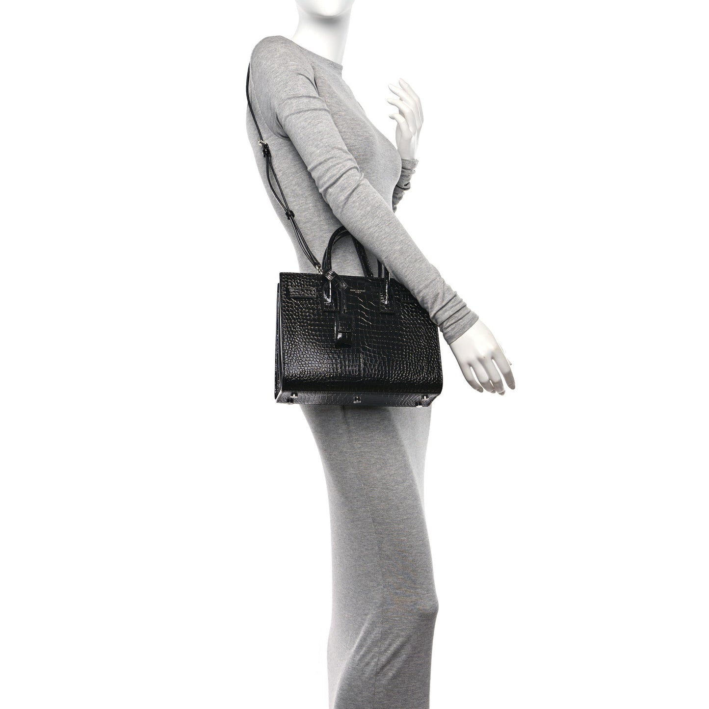 Calfskin Crocodile Embossed Baby Sac De Jour Black