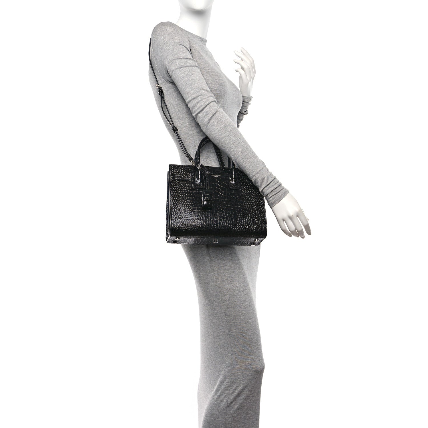 Saint Laurent Calfskin Crocodile Embossed Baby Sac De Jour Black 2 of 11