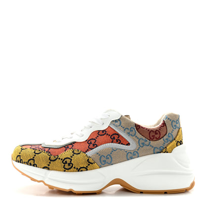 Gucci Monogram Multicolor Demetra Womens Rhyton Sneakers 37.5 Yellow Blue Great White Tabasco 1 of 9
