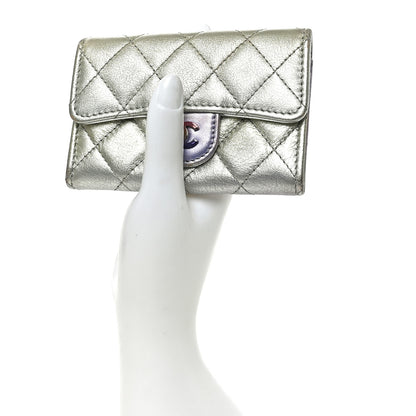 Chanel Gradient Metallic Calfskin Quilted Flap Card Holder Wallet Silver Blue Yellow Purple 2 of 8