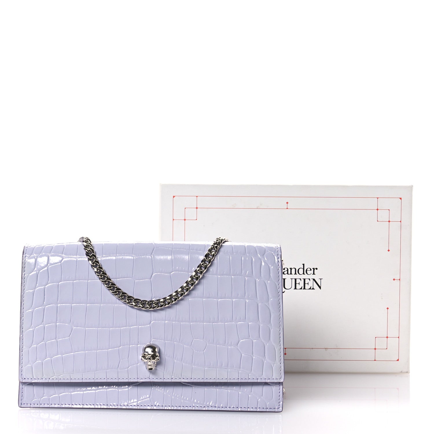 Alexander McQueen Calfskin Crocodile Embossed Skull Medium Shoulder Bag Lavender 10 of 10