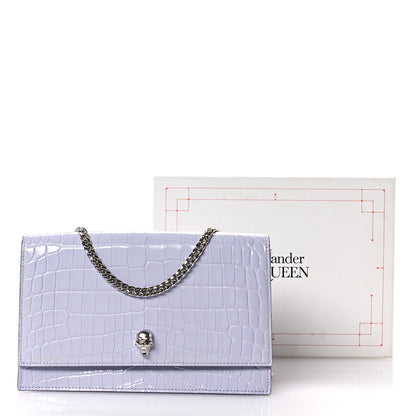 Alexander McQueen Calfskin Crocodile Embossed Skull Medium Shoulder Bag Lavender 10 of 10
