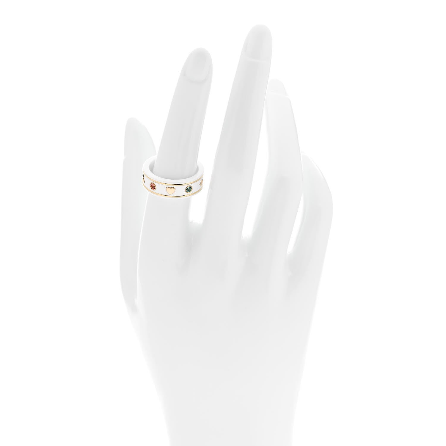 Gucci 18K Yellow Gold Ceramic Topaz Icon Band Ring White 2 of 6