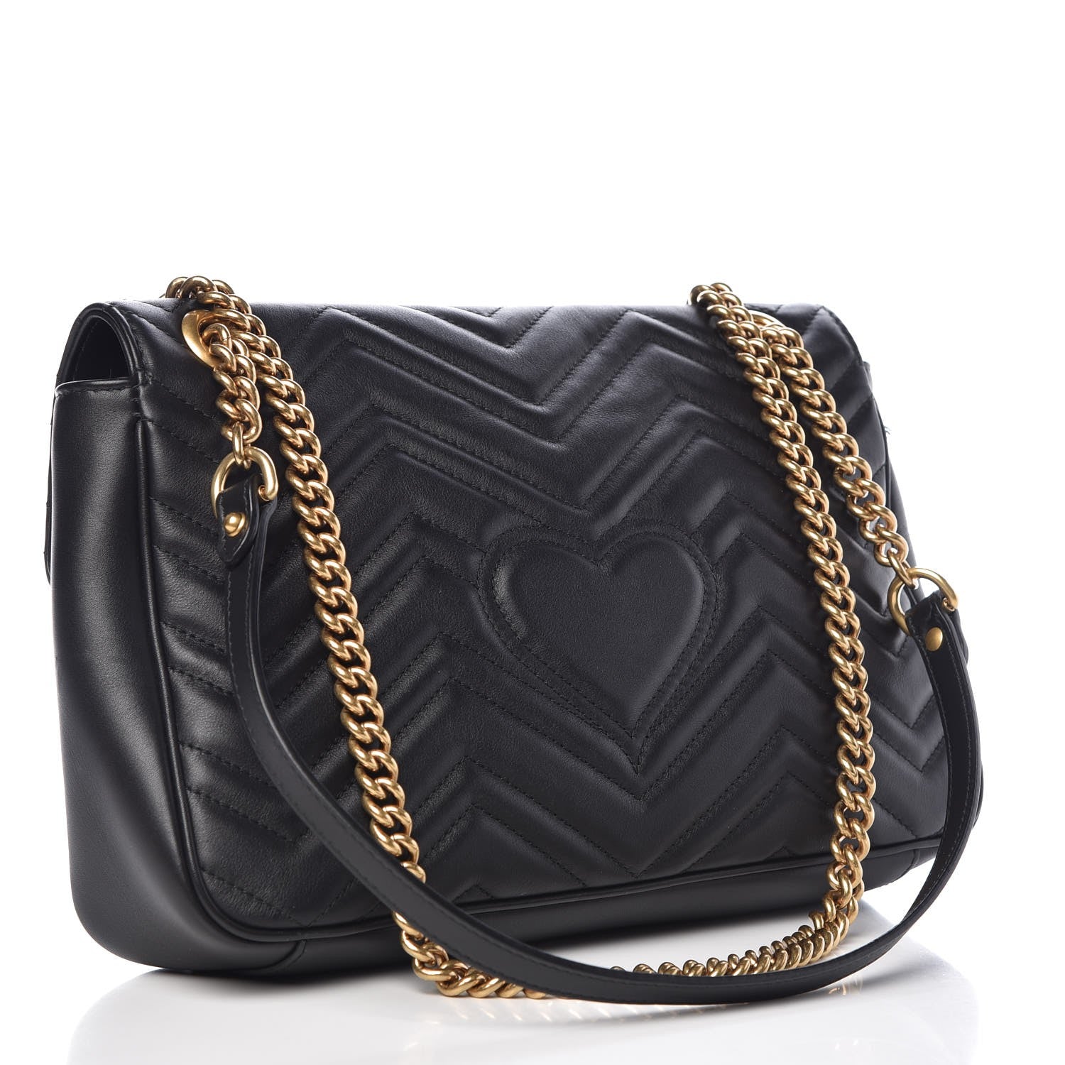 Gucci Calfskin Matelasse Medium GG Marmont Shoulder Bag Black 3 of 10