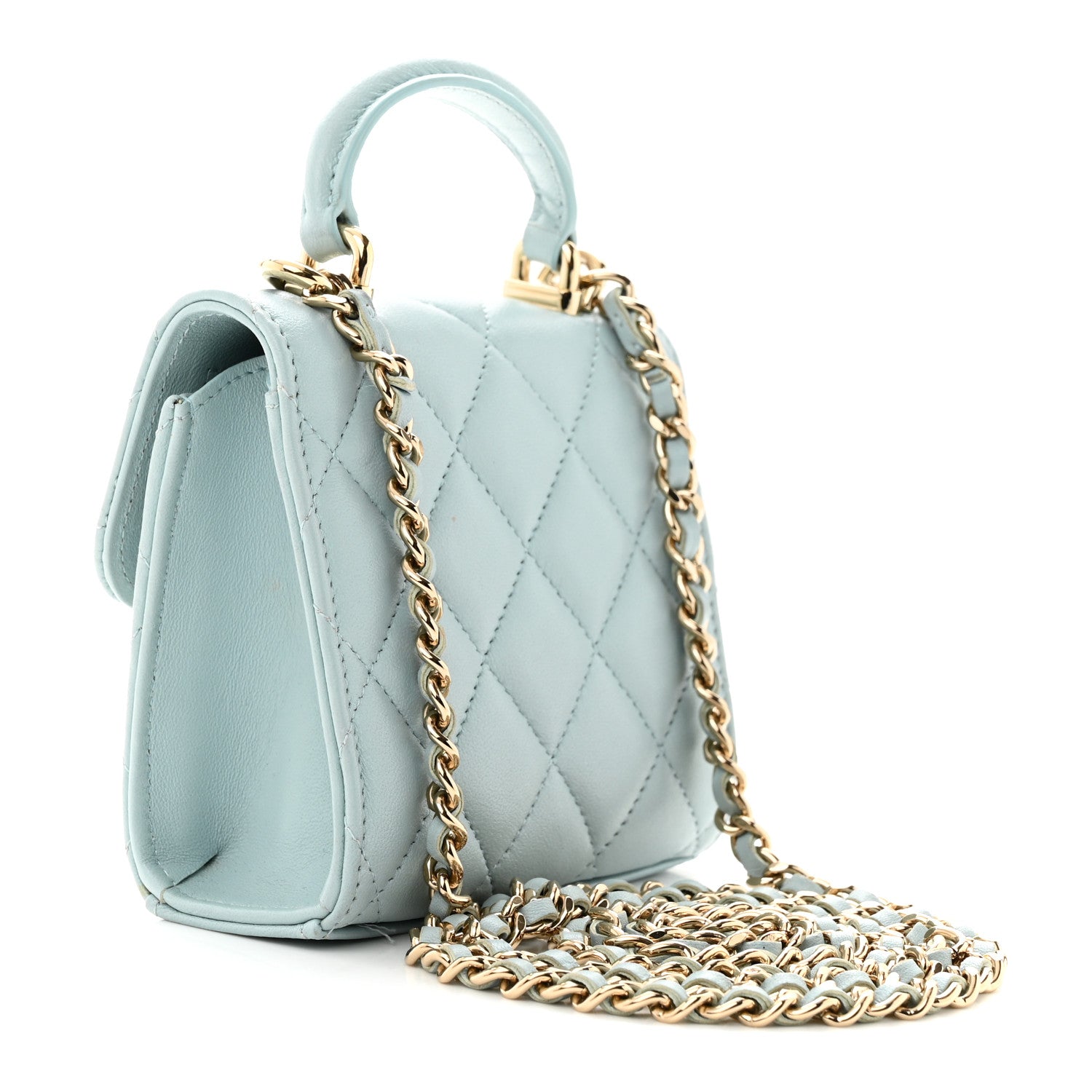 Chanel Lambskin Quilted Top Handle Flap Clutch With Chain Light Blue 3 of 13