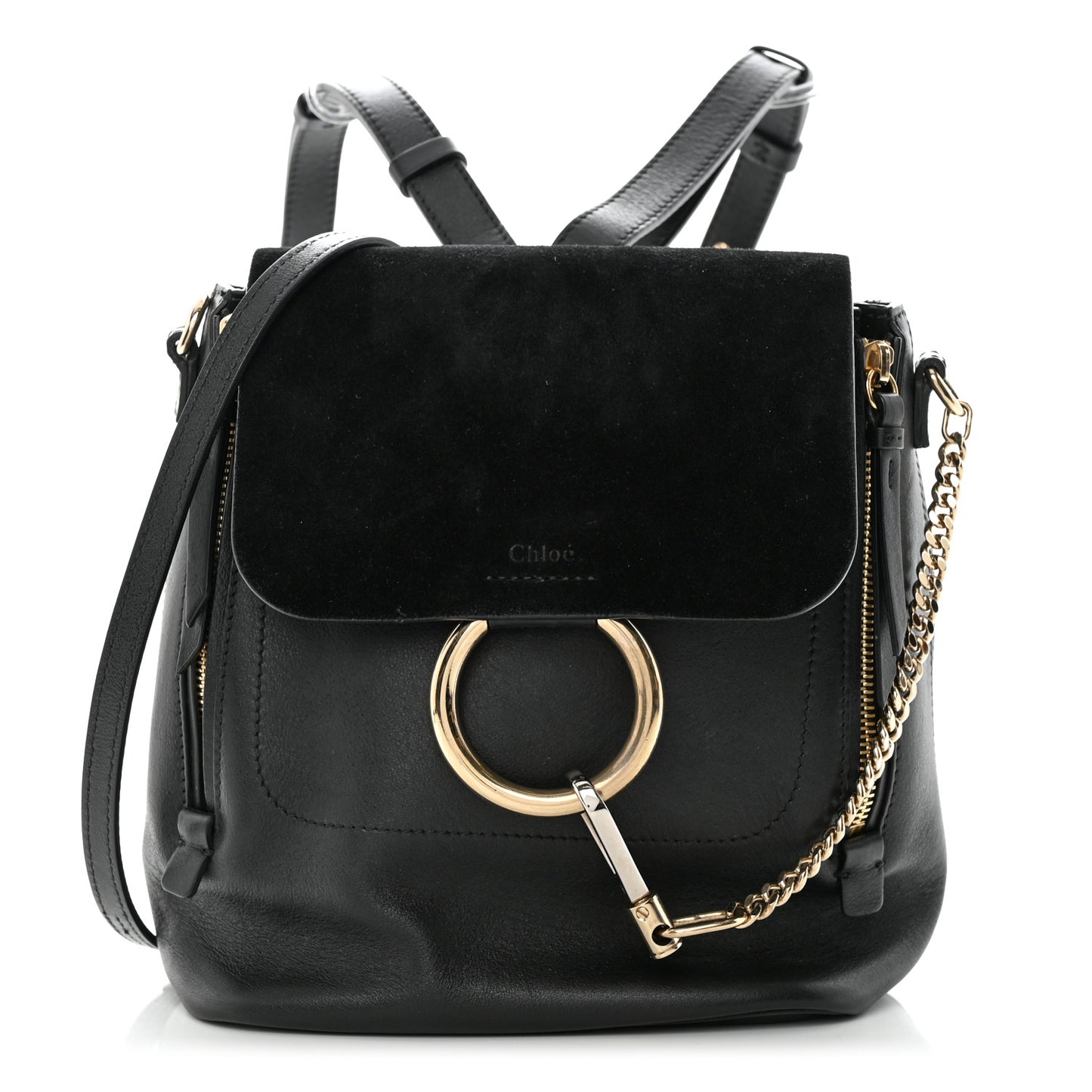 Suede Calfskin Small Faye Backpack Black
