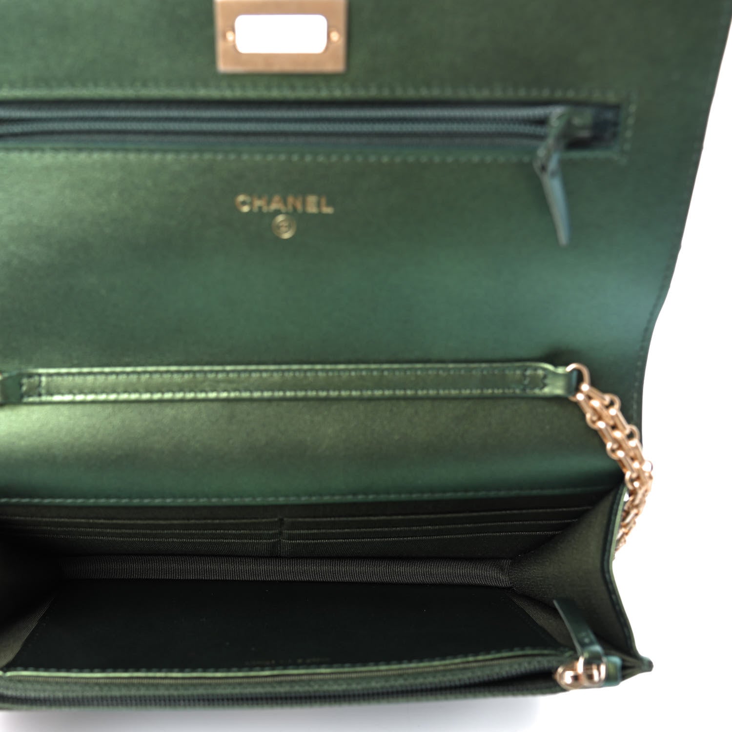 Chanel Metallic Aged Calfskin Quilted 2.55 Reissue Wallet on Chain WOC Green 5 of 11
