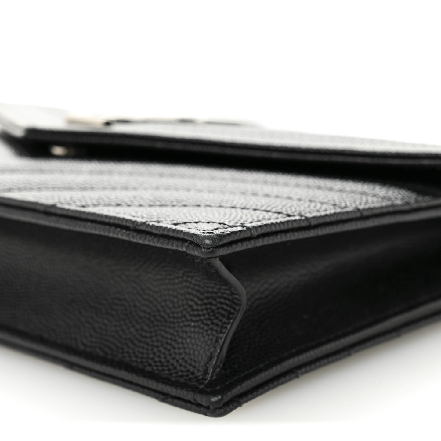 Grain De Poudre Matelasse Chevron Monogram Envelope Chain Wallet Black