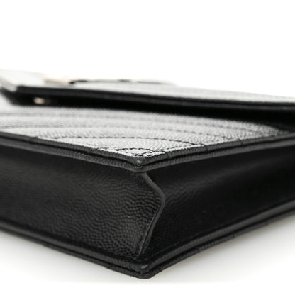 Saint Laurent Grain De Poudre Matelasse Chevron Monogram Envelope Chain Wallet Black 10 of 10