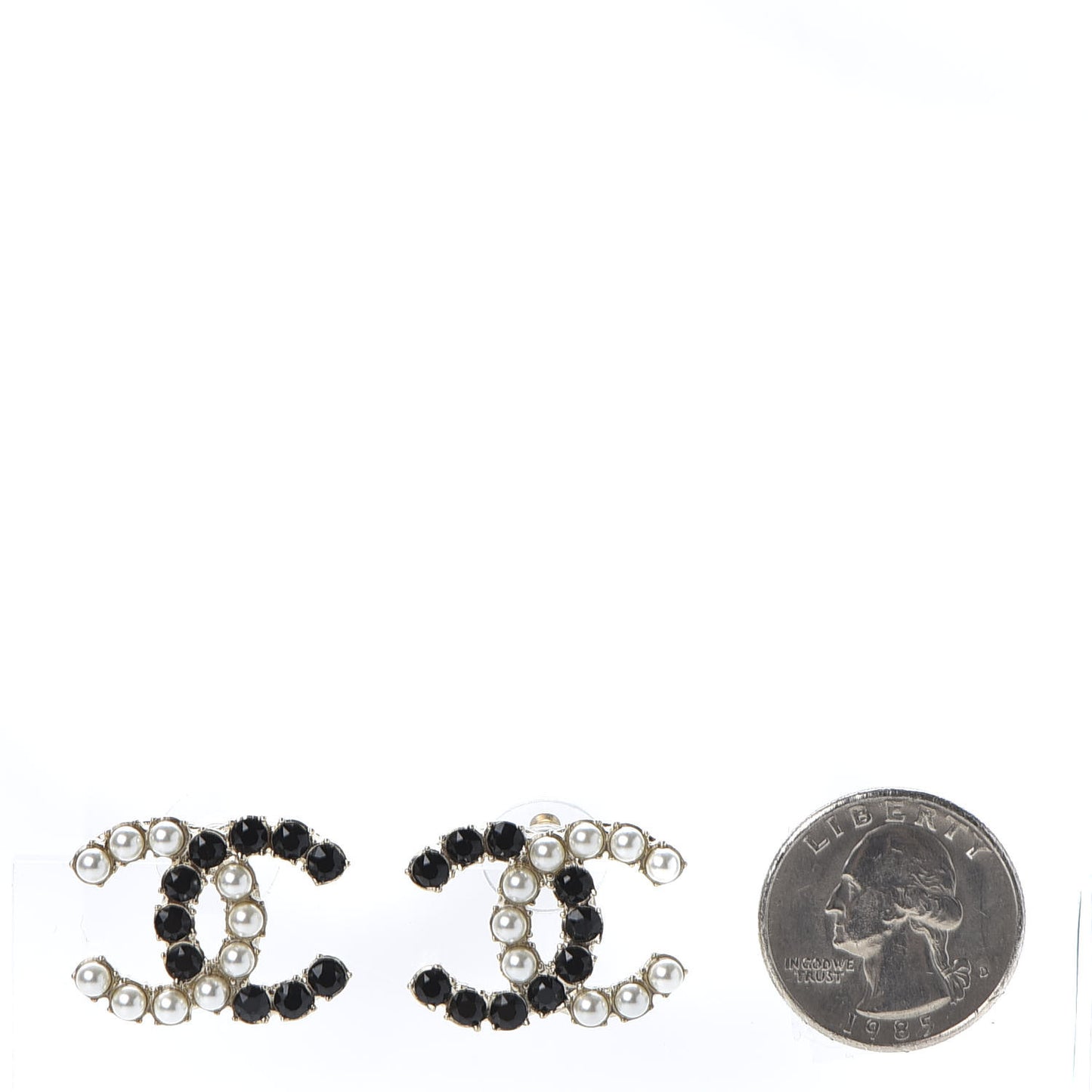 Resin Pearl CC Dazzling Domino Earrings Gold Black