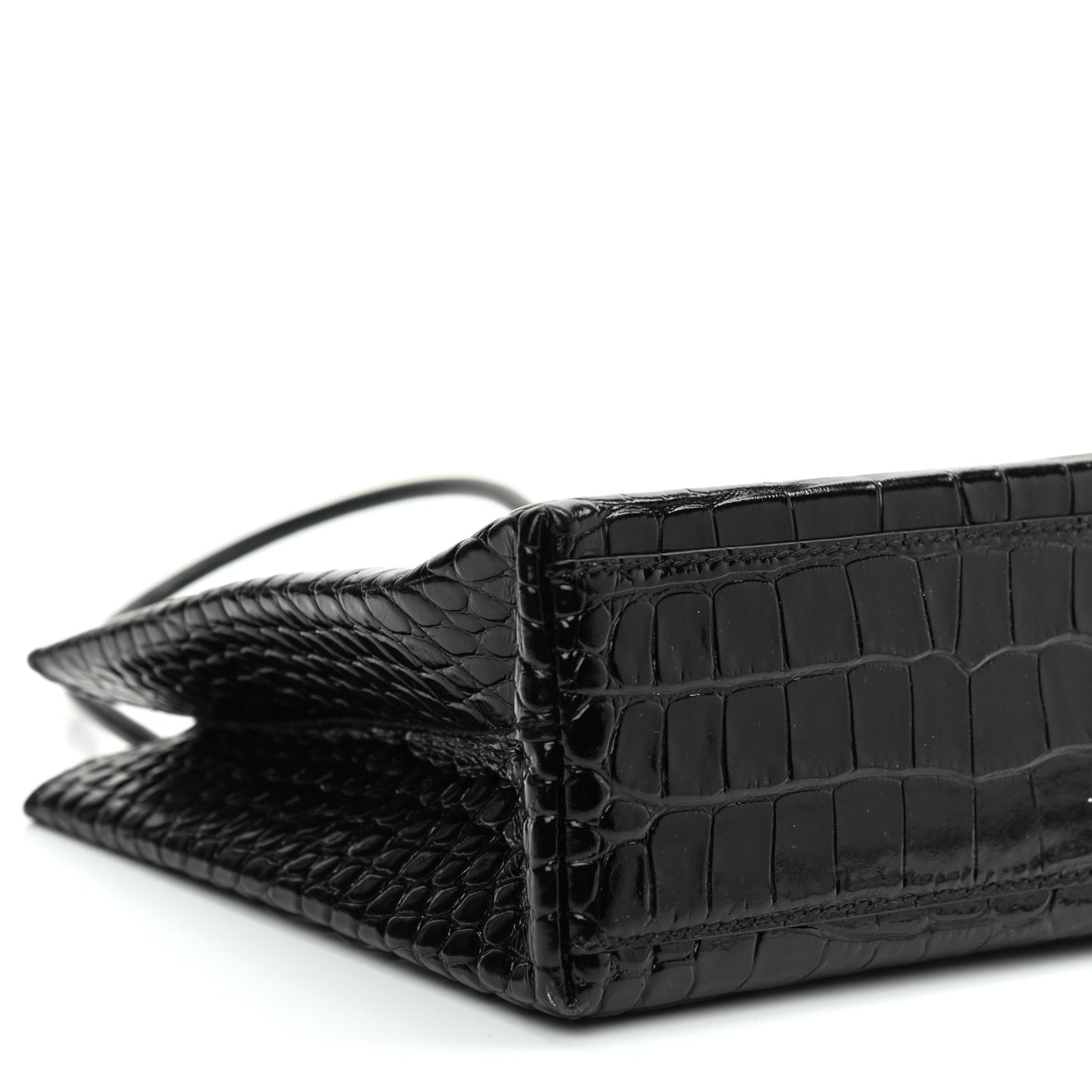 Shiny Calfskin Logo Crocodile Embossed North South Shopper Tote XXS Black White