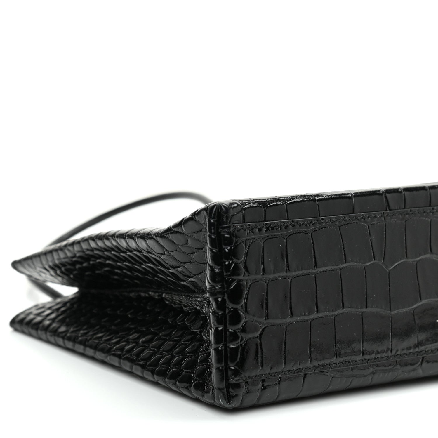 Balenciaga Shiny Calfskin Logo Crocodile Embossed North South Shopper Tote XXS Black White 7 of 8