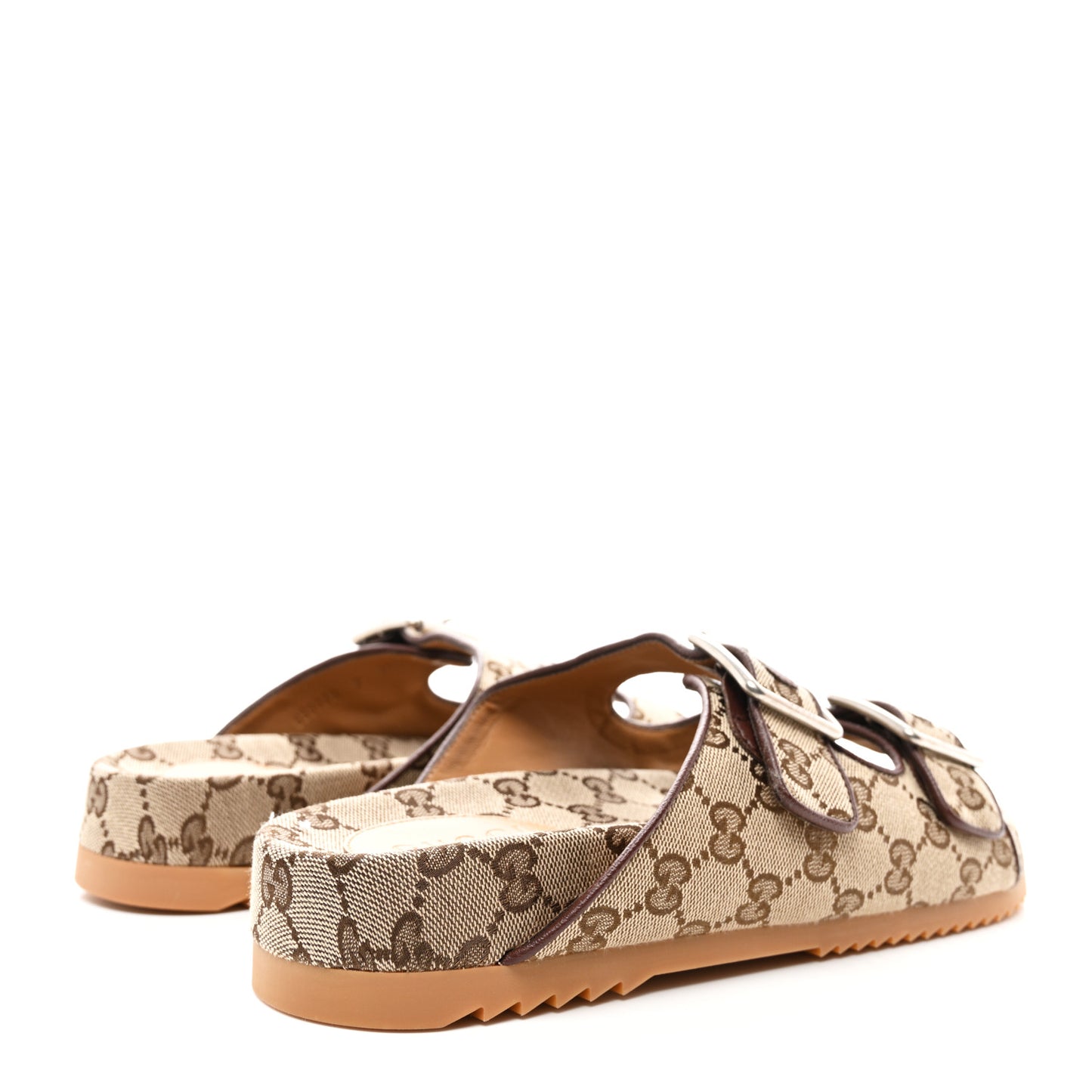 GG Monogram Lavaredo Eco Fabric Mens Slide Sandals With Straps 7 Beige Ebony Light Brown