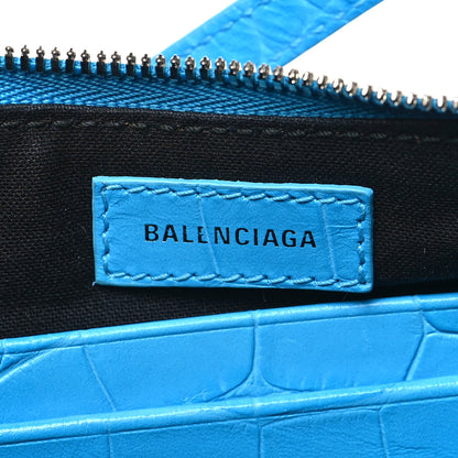 Balenciaga Extra Supple Calfskin Crocodile Embossed Crystal Mini Le Cagole Purse With Chain Cyan 6 of 9