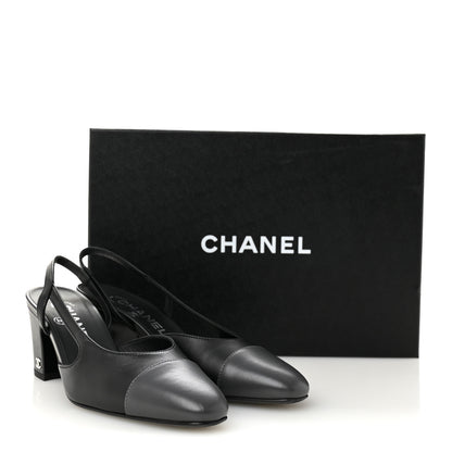 Chanel Lambskin Cap Toe CC Slingback Pumps 35.5 Black Dark Grey 8 of 8