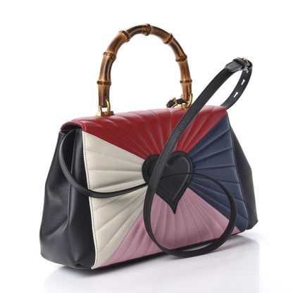 Gucci Calfskin Bamboo Trapuntata Queen Margaret Top Handle Bag Blue Agata Hibiscus Red Mystic White Sugar Pink 4 of 11