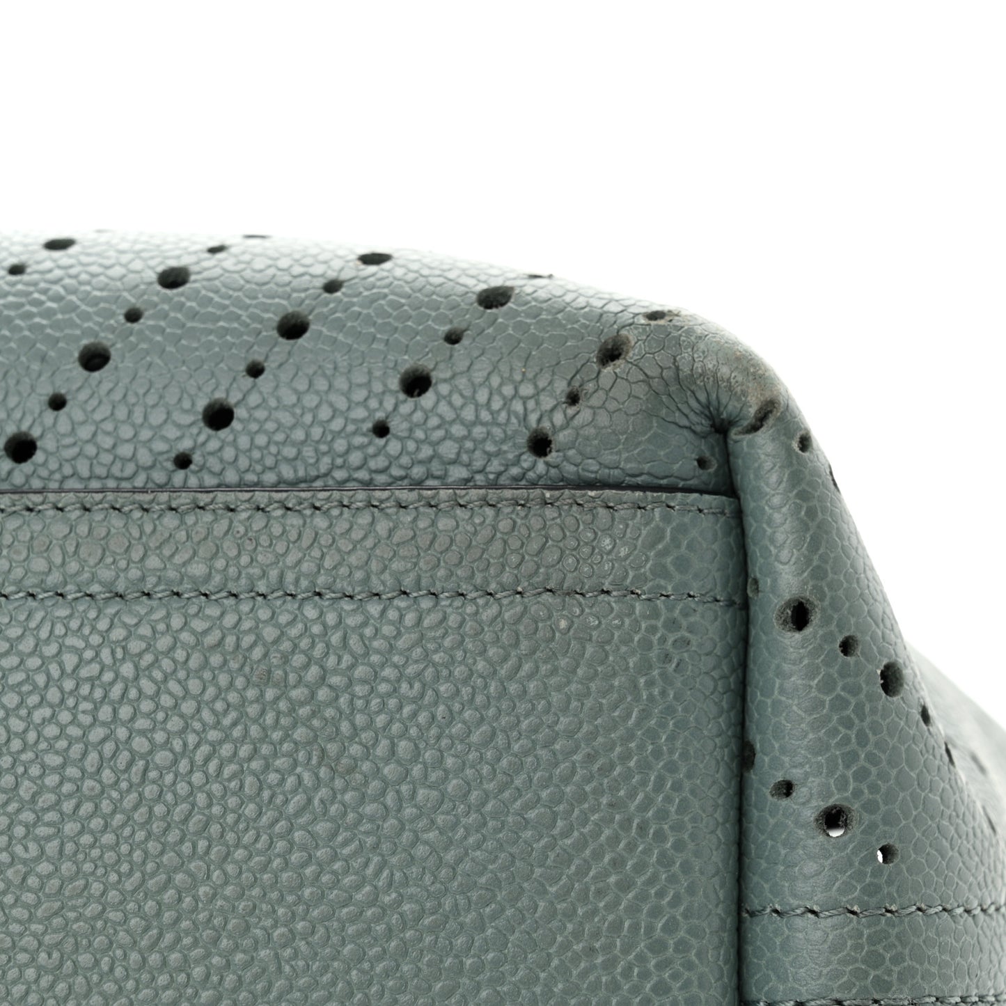 Perforated Grained Calfskin Small Shopping Tote Green