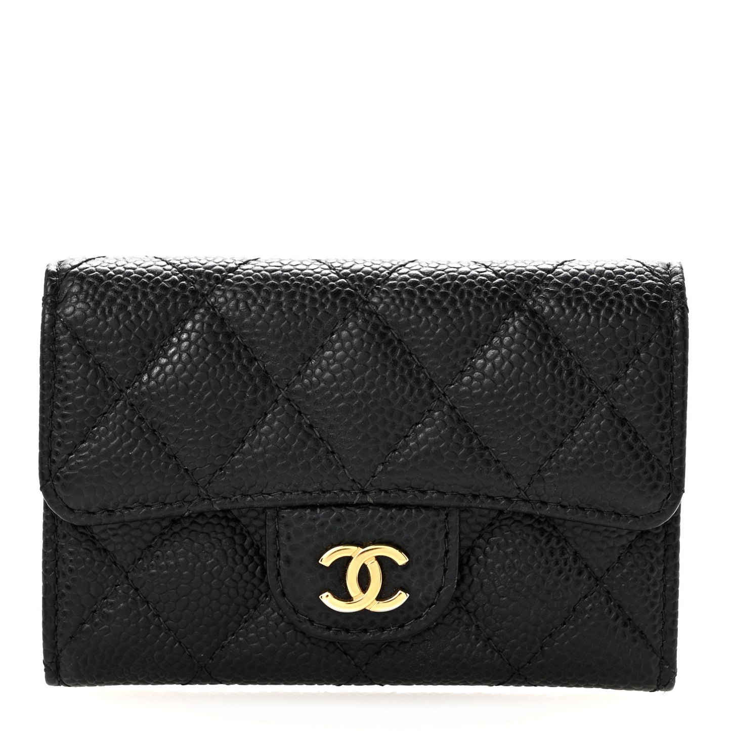 Caviar Quilted Flap Card Holder Black