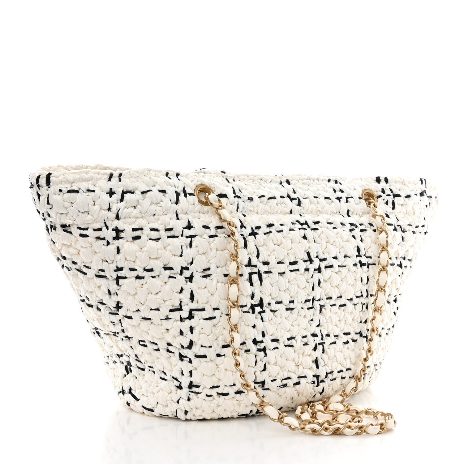 Chanel Raffia Effect Tweed Shopping Tote White Black 3 of 10