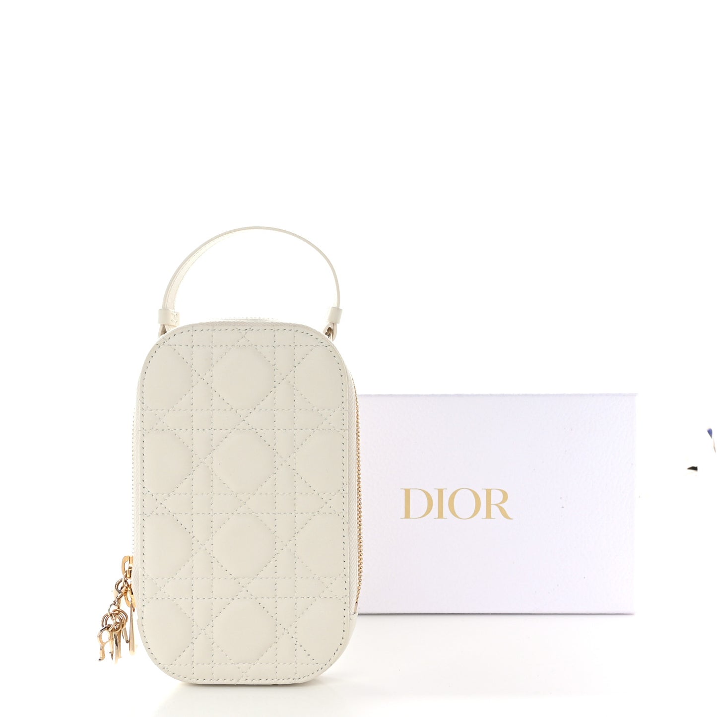 Lambskin Cannage Lady Dior Phone Holder Latte