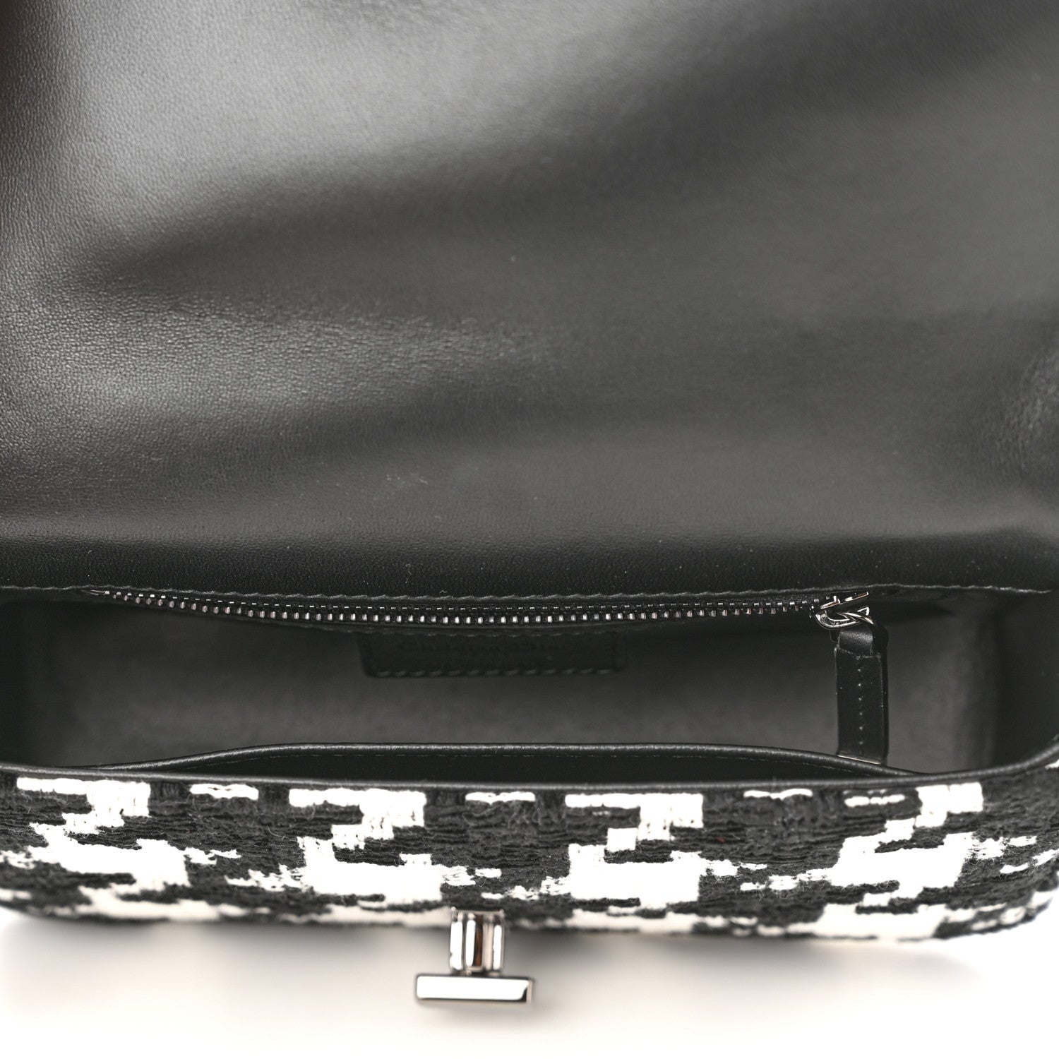 Christian Dior Tweed Macro Houndstooth Small Caro Bag Black White 5 of 11