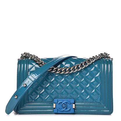 Chanel Patent Calfskin Quilted Medium Plexiglass Boy Flap Blue 1 of 13