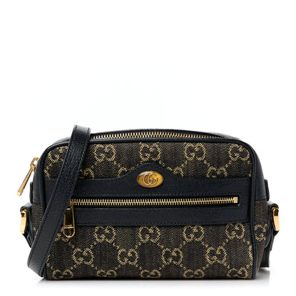 Gucci Jacquard Black Denim GG Monogram Textured Dollar Calfskin Mini Ophidia Shoulder Bag Black Ivory 1 of 10