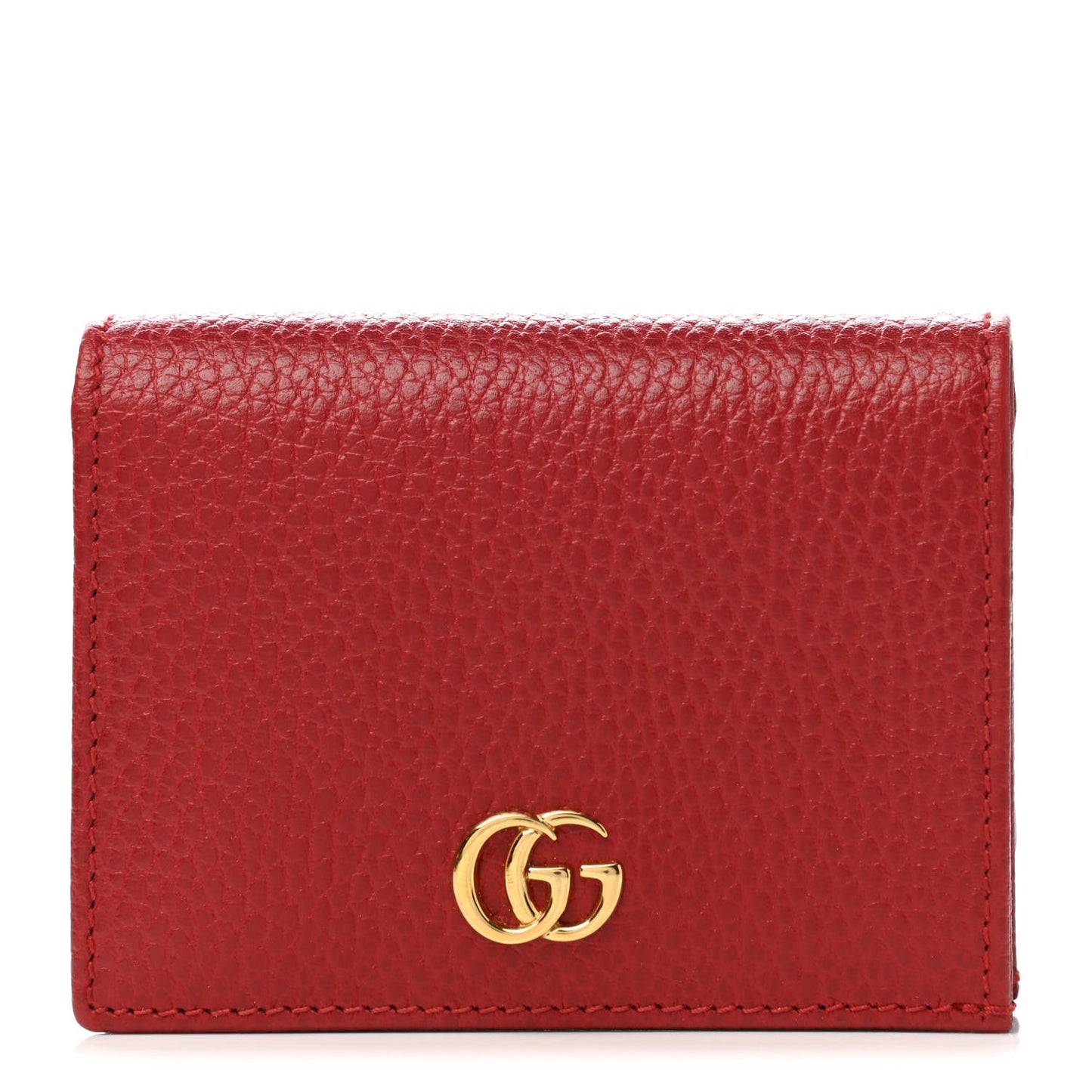 Pebbled Calfskin GG Marmont Card Case Hibiscus Red